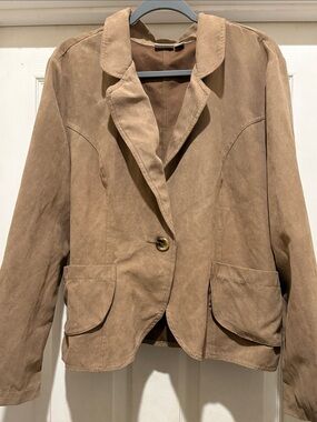 Tan Faux Suede Single-Button Blazer
